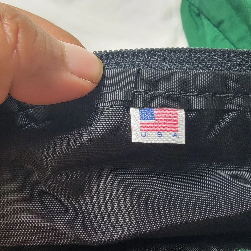 Made In The USA Green Nylon Travel Bag Multiple Compartments Adjustable Strap